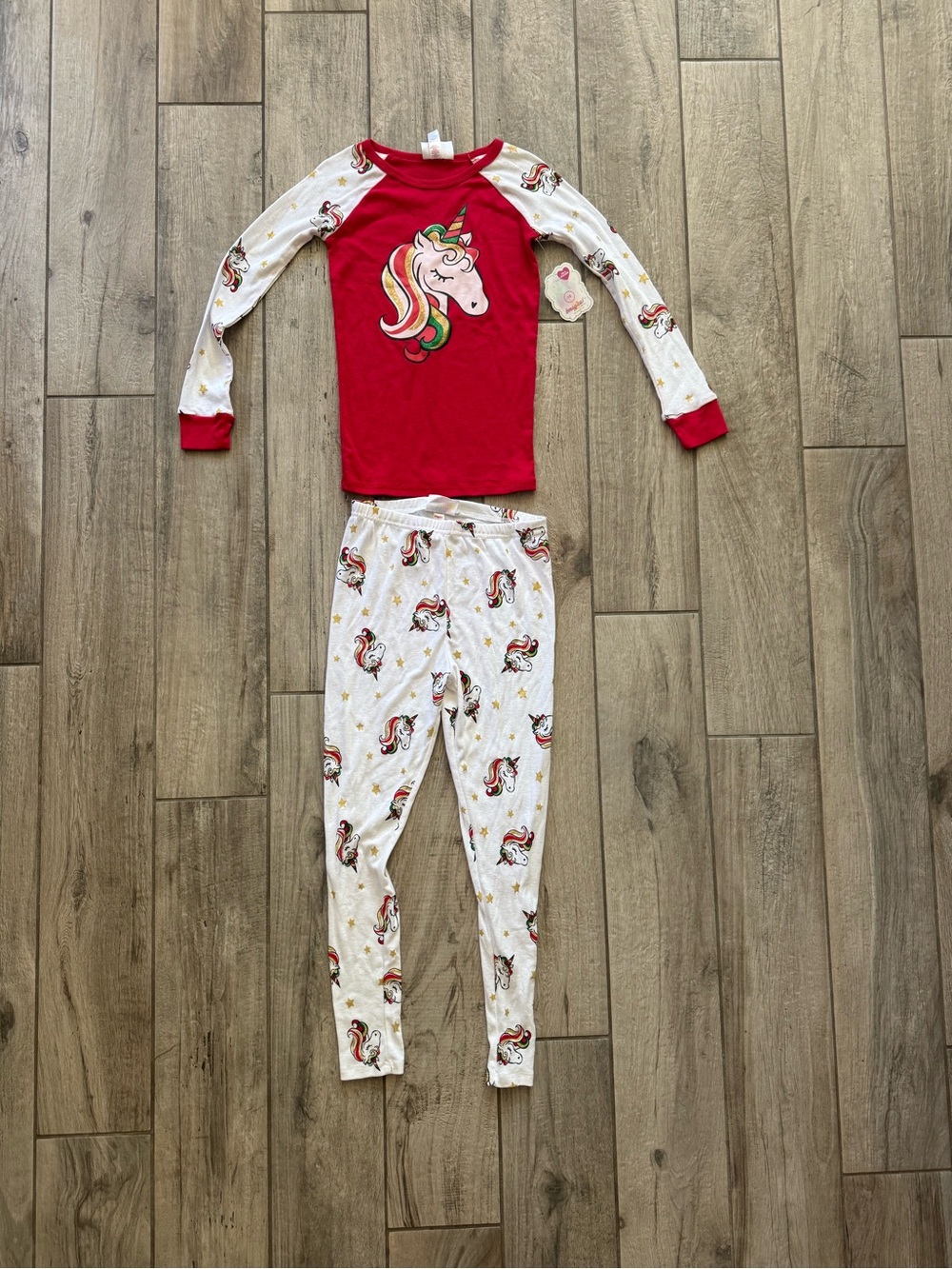 Girls' Red Christmas Unicorn Long-Sleeve Pajama Set
